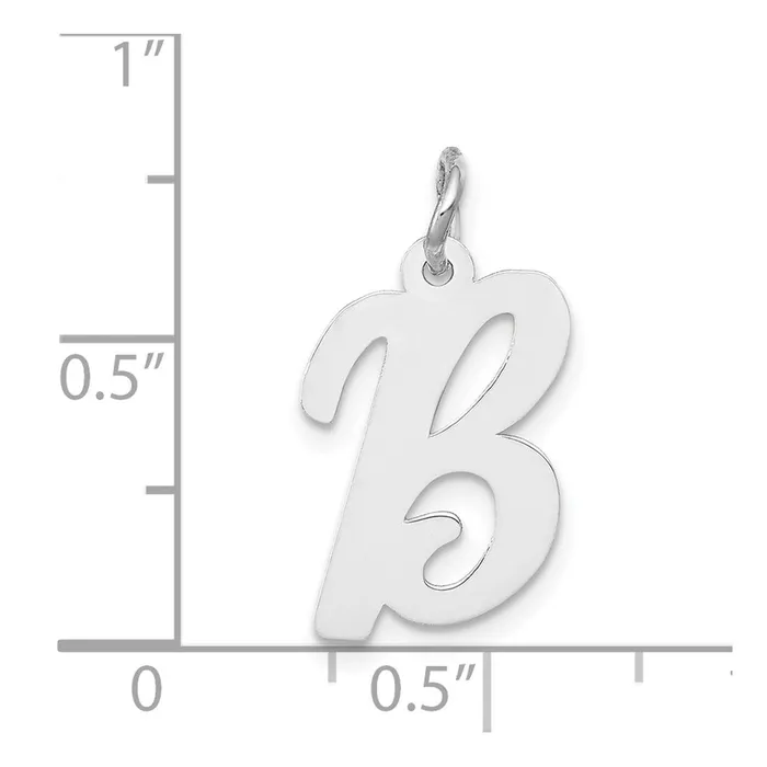 TreasureFineJewelers Charm Necklaces 14k White Gold Medium Script Letter B Initial Charm