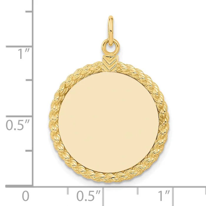 TreasureFineJewelers Charm Necklaces 14k Yellow Gold Plain 013 Gauge Circular Engravable Disc with Rope Charm