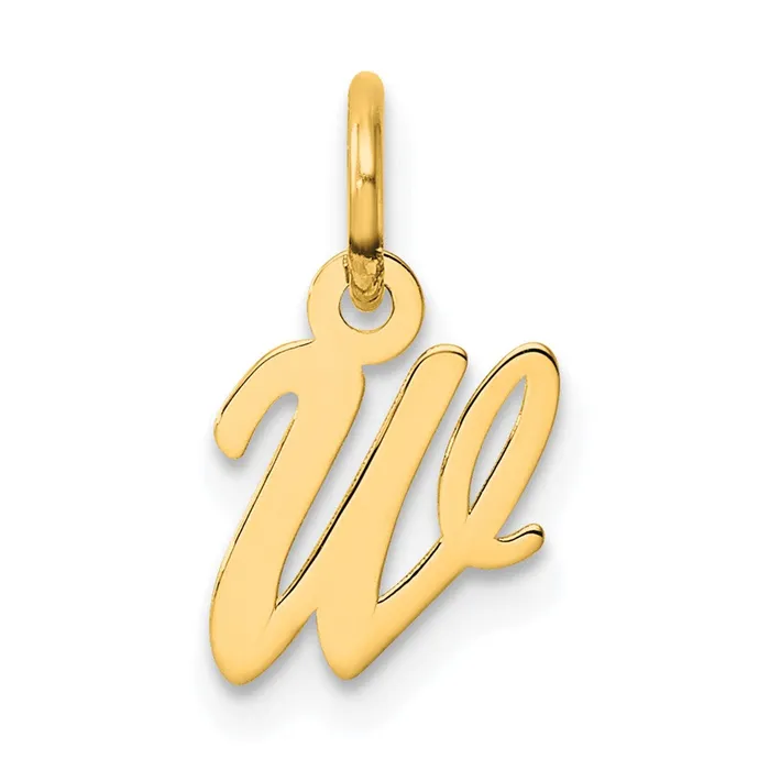 TreasureFineJewelers Charm Necklaces 14k Yellow Gold Small Script Letter W Initial Charm