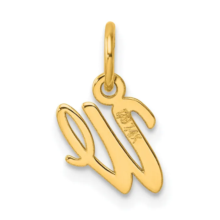 TreasureFineJewelers Charm Necklaces 14k Yellow Gold Small Script Letter W Initial Charm