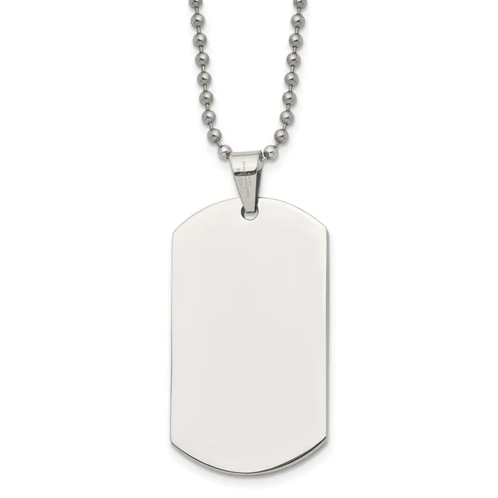 TreasureFineJewelers Chisel Stainless Steel Polished Dog Tag on a 24 inch Ball Chain Necklace Necklaces TreasureFineJewelers Chisel Stainless Steel Polished Dog Tag on a 24 inch Ball Chain Necklace Necklaces