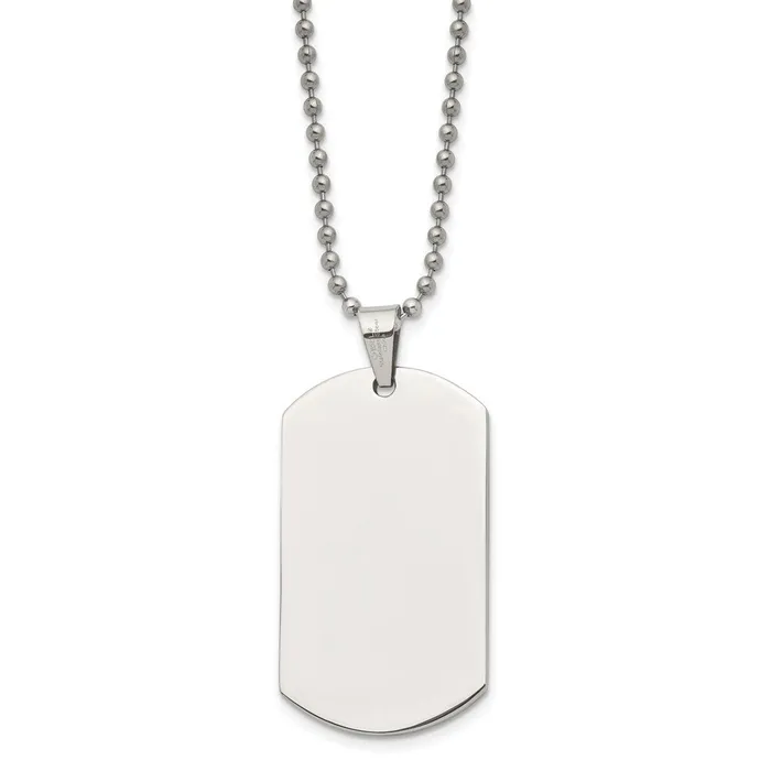 TreasureFineJewelers Chisel Stainless Steel Polished Dog Tag on a 24 inch Ball Chain Necklace Necklaces
