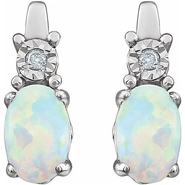 TreasureFineJewelers Earrings 14K White Created Opal 02 CTW Diamond Earrings