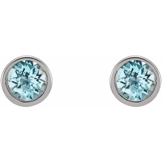 TreasureFineJewelers Earrings 14K White Gold 25 mm Round Natural Sky Blue Topaz Micro BezelSet Earrings