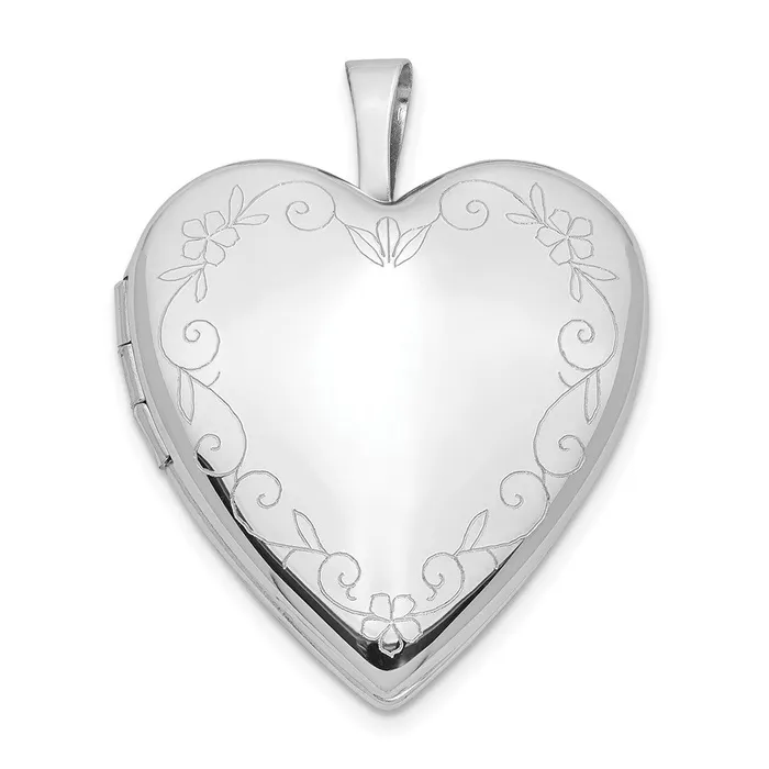 TreasureFineJewelers Earrings 14k White Gold 20mm White Gold Flower Vine Border Heart Locket TreasureFineJewelers Earrings 14k White Gold 20mm White Gold Flower Vine Border Heart Locket