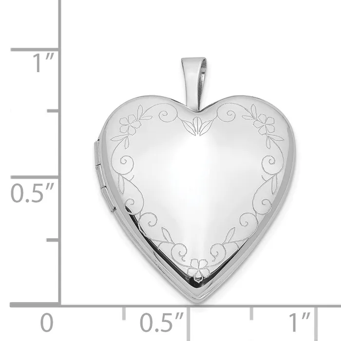 TreasureFineJewelers Earrings 14k White Gold 20mm White Gold Flower Vine Border Heart Locket