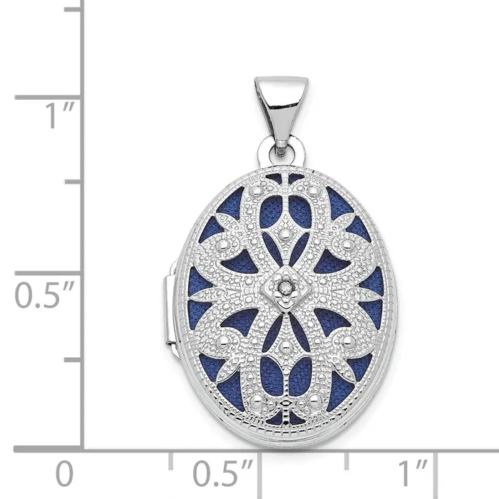 TreasureFineJewelers Earrings 14K White Gold 21mm Diamond Vintage Oval Locket