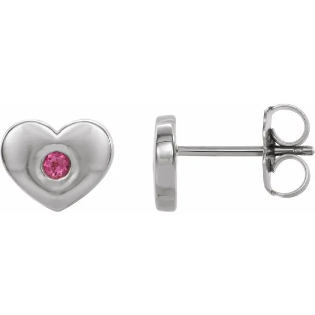 TreasureFineJewelers Earrings 14K White Pink Tourmaline Heart Earrings