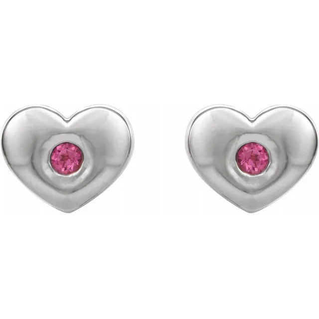TreasureFineJewelers Earrings 14K White Pink Tourmaline Heart Earrings