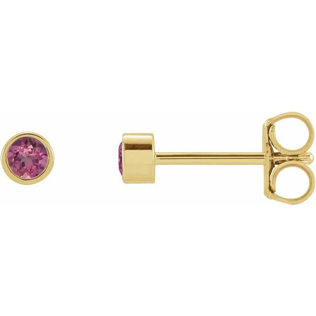 TreasureFineJewelers Earrings 14K Yellow Gold 25 mm Round Natural Pink Tourmaline Micro BezelSet Earrings TreasureFineJewelers Earrings 14K Yellow Gold 25 mm Round Natural Pink Tourmaline Micro BezelSet Earrings