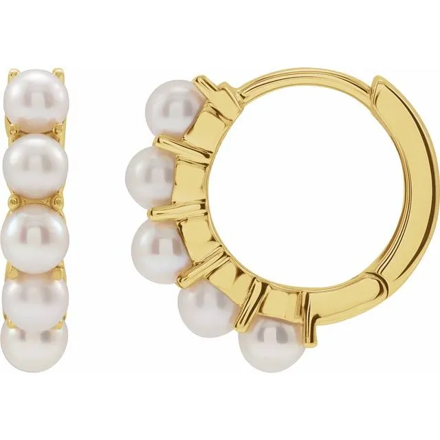 TreasureFineJewelers Earrings 14K Yellow Gold Cultured Freshwater Pearl 14 mm Huggie Hoop Earrings TreasureFineJewelers Earrings 14K Yellow Gold Cultured Freshwater Pearl 14 mm Huggie Hoop Earrings