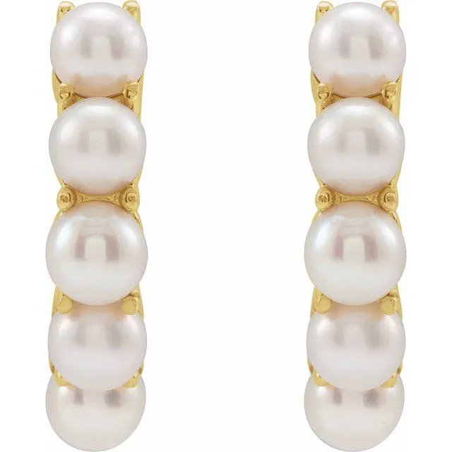 TreasureFineJewelers Earrings 14K Yellow Gold Cultured Freshwater Pearl 14 mm Huggie Hoop Earrings