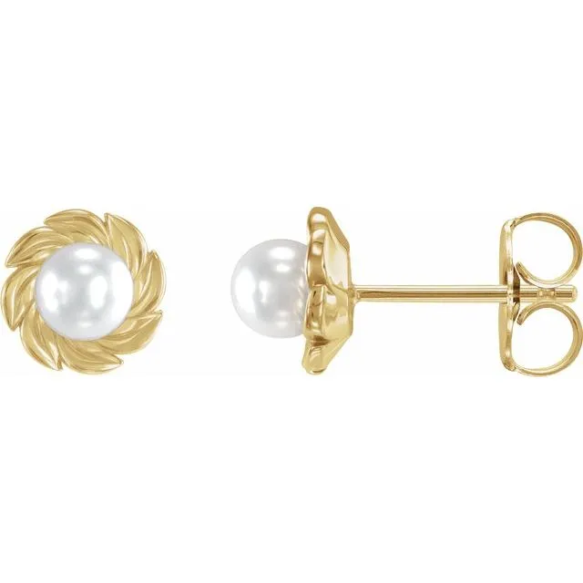 TreasureFineJewelers Earrings 14K Yellow Gold Cultured White Gold Akoya Pearl Leaf Earrings TreasureFineJewelers Earrings 14K Yellow Gold Cultured White Gold Akoya Pearl Leaf Earrings