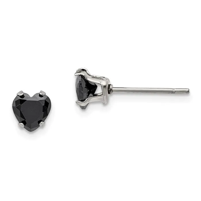 TreasureFineJewelers Earrings Stainless Steel Polished 5mm Black Heart CZ Stud Post Earrings TreasureFineJewelers Earrings Stainless Steel Polished 5mm Black Heart CZ Stud Post Earrings