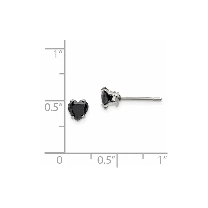 TreasureFineJewelers Earrings Stainless Steel Polished 5mm Black Heart CZ Stud Post Earrings