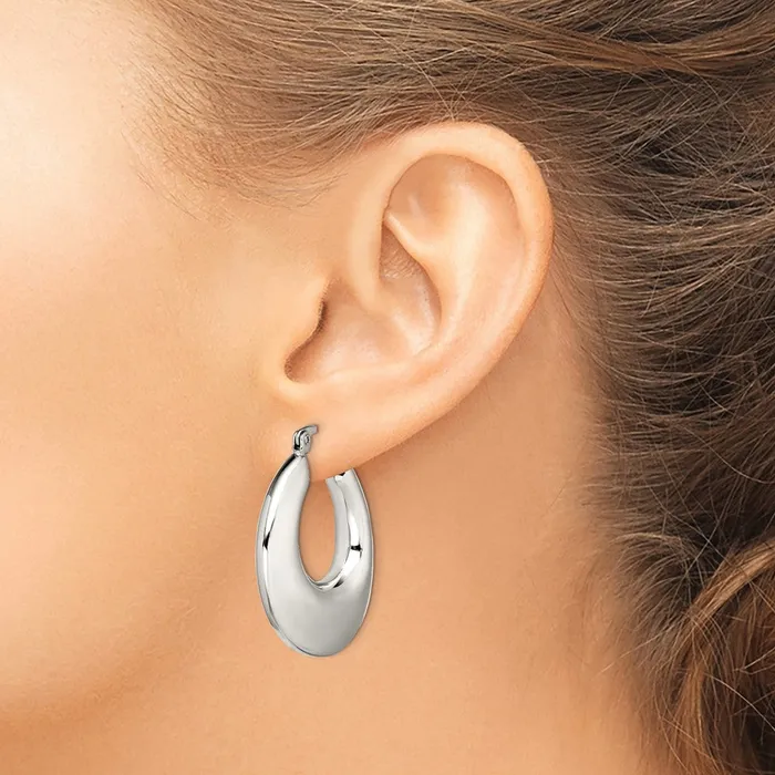TreasureFineJewelers Earrings Stainless Steel Polished Teardrop Hollow Hoop Earrings