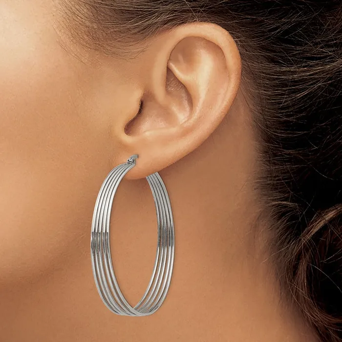 TreasureFineJewelers Earrings Stainless Steel Polished Wire Hoop Earrings