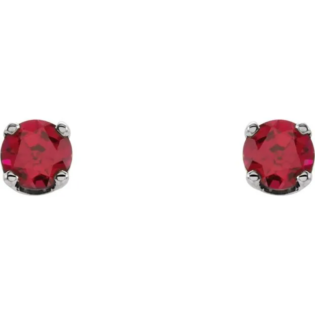 TreasureFineJewelers Earrings Sterling Silver 3 mm Round Imitation Ruby Youth Birthstone Earrings