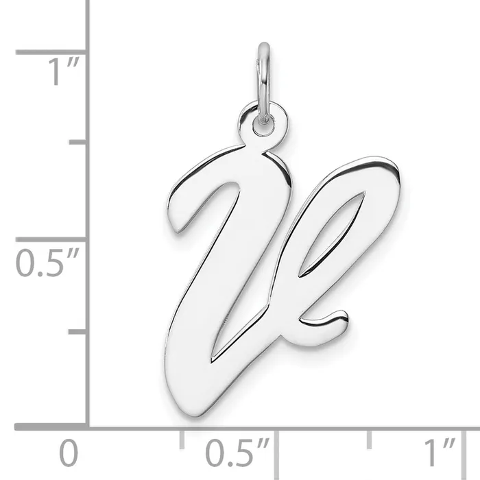 TreasureFineJewelers Large Sterling Silver Rhodiumplated Script Letter V Initial Charm Necklaces