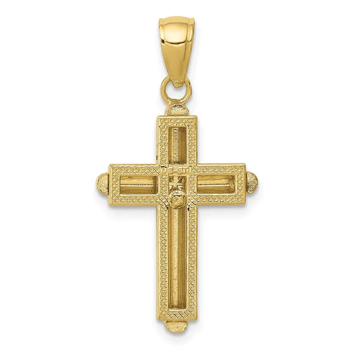 TreasureFineJewelers Necklaces 10K Gold Polished Beveled Stick Cross WFrame Pendant