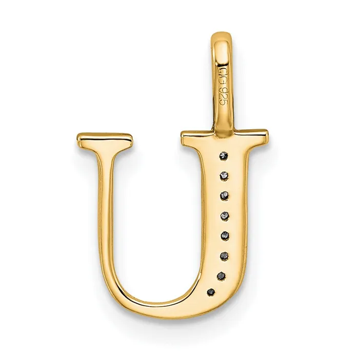 TreasureFineJewelers Necklaces 10k Yellow Gold Diamond Letter U Initial Pendant