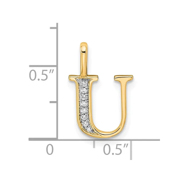 TreasureFineJewelers Necklaces 10k Yellow Gold Diamond Letter U Initial Pendant