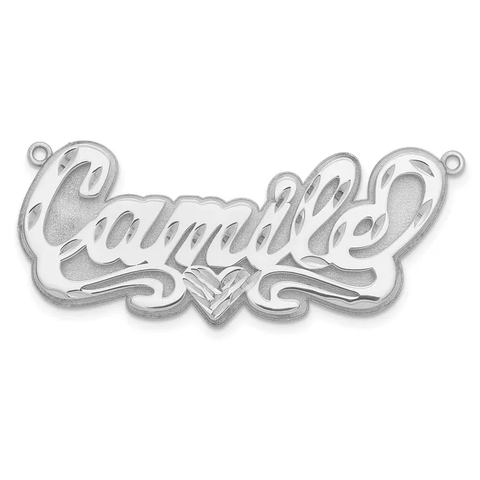 TreasureFineJewelers Necklaces 10KW 3D Diamondcut Heart Name Plate