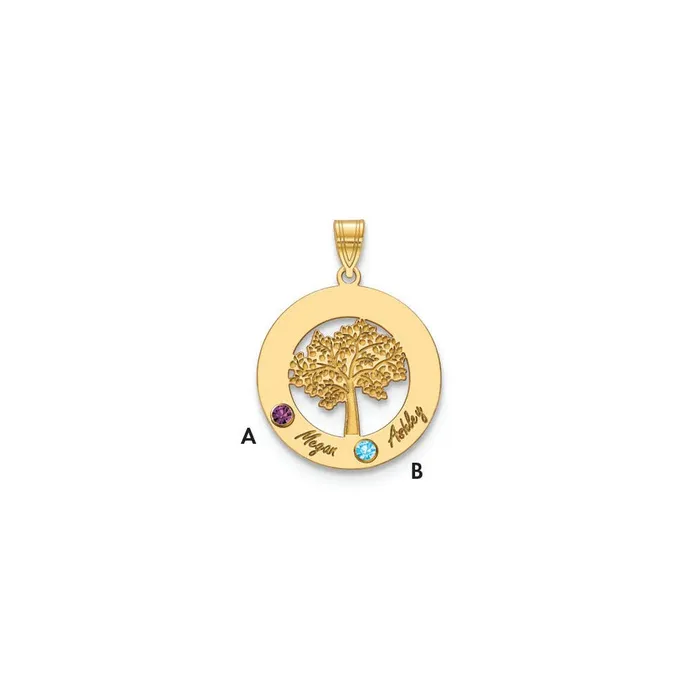 TreasureFineJewelers Necklaces 10KY Family Tree in Circle 2 Names and Birthstones w 18k Bezel Pendant TreasureFineJewelers Necklaces 10KY Family Tree in Circle 2 Names and Birthstones w 18k Bezel Pendant