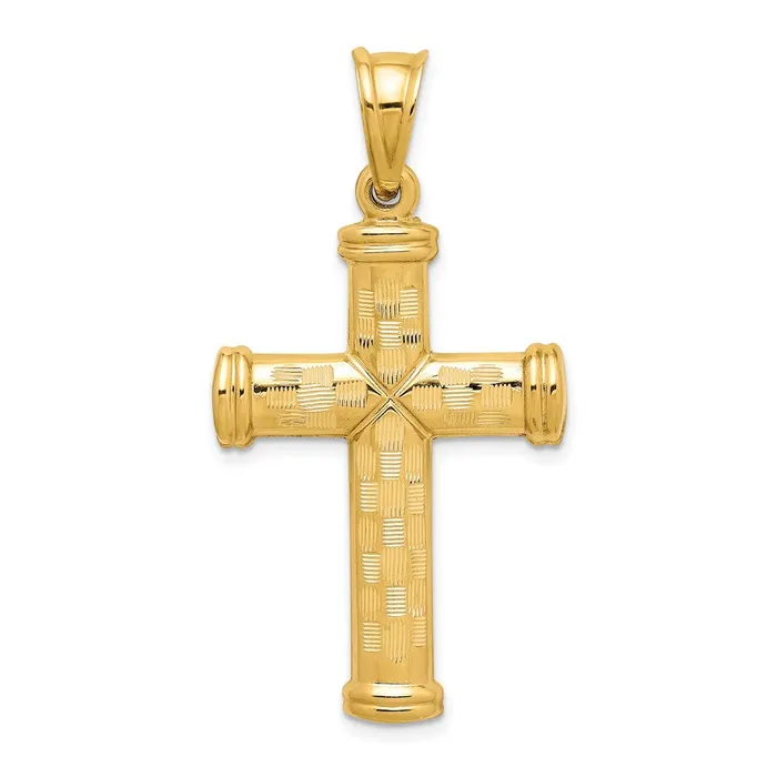 TreasureFineJewelers Necklaces 14k Hollow Diamondcut Cross Pendant