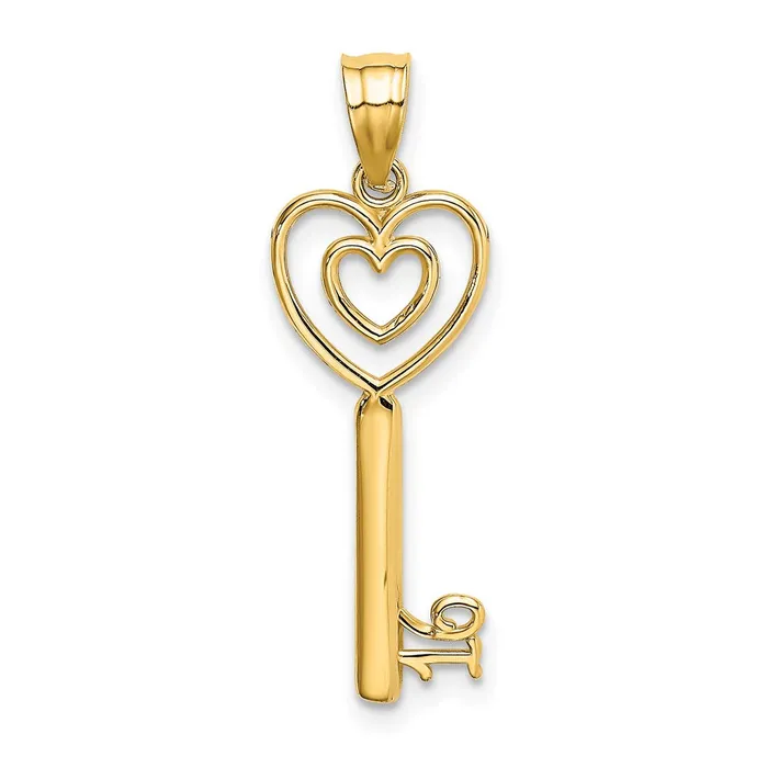 TreasureFineJewelers Necklaces 14K Key wHeart Sweet 16 Pendant