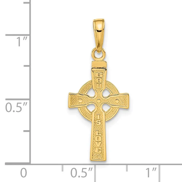 TreasureFineJewelers Necklaces 14k Reversible GOD IS LOVE Celtic Cross Pendant