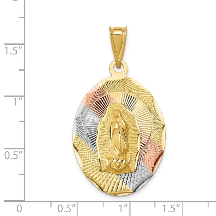 TreasureFineJewelers Necklaces 14K wRhodium DC Lady Of Guadalupe Oval Pendant