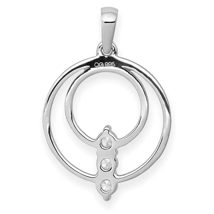 TreasureFineJewelers Necklaces 14k White Gold 27mm Diamond Three Stone Circle Pendant