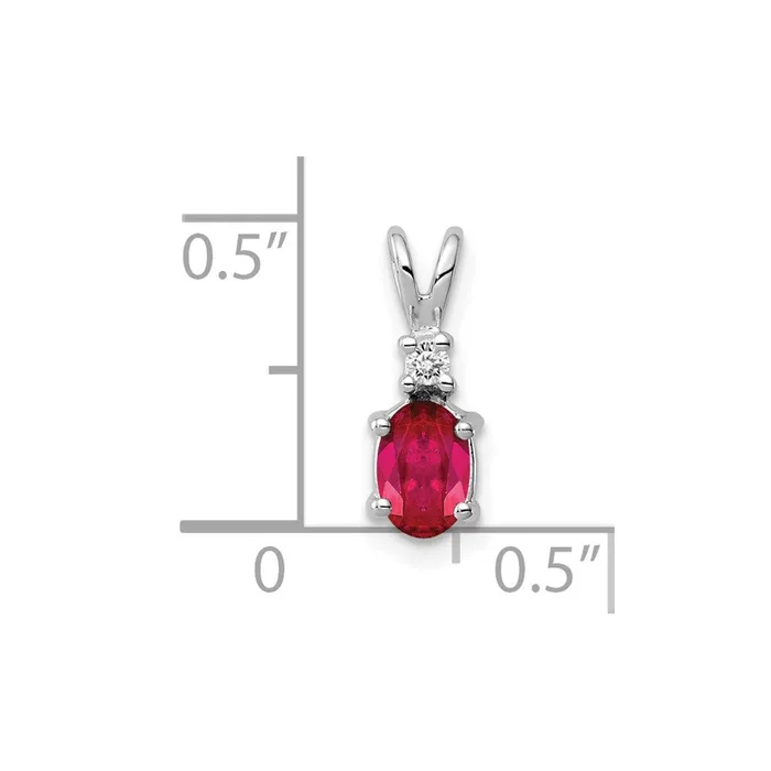 TreasureFineJewelers Necklaces 14k White Gold 6x4mm Oval Ruby AA Diamond pendant