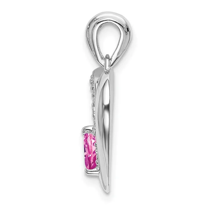 TreasureFineJewelers Necklaces 14k White Gold Created Pink Sapphire and Diamond Heart Pendant