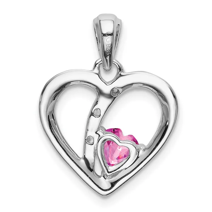 TreasureFineJewelers Necklaces 14k White Gold Created Pink Sapphire and Diamond Heart Pendant