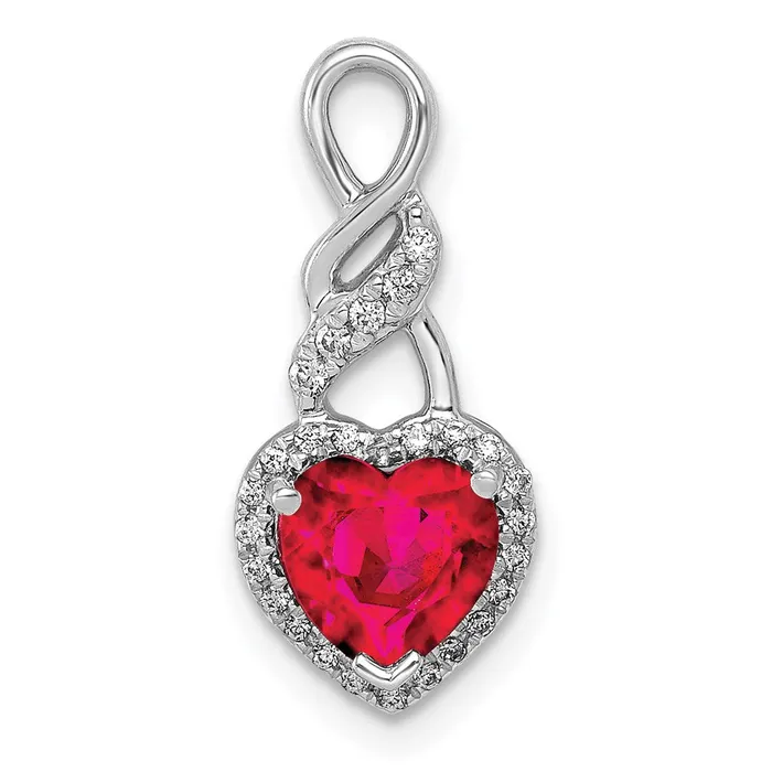TreasureFineJewelers Necklaces 14k White Gold Diamond and 75 Ruby Heart Chain Slide TreasureFineJewelers Necklaces 14k White Gold Diamond and 75 Ruby Heart Chain Slide