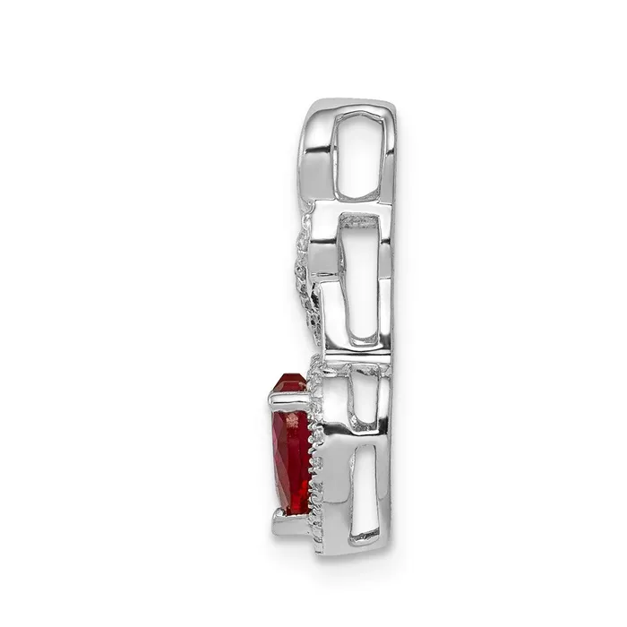 TreasureFineJewelers Necklaces 14k White Gold Diamond and 75 Ruby Heart Chain Slide
