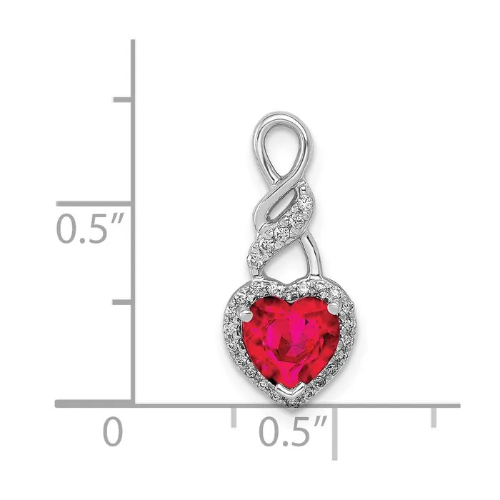 TreasureFineJewelers Necklaces 14k White Gold Diamond and 75 Ruby Heart Chain Slide