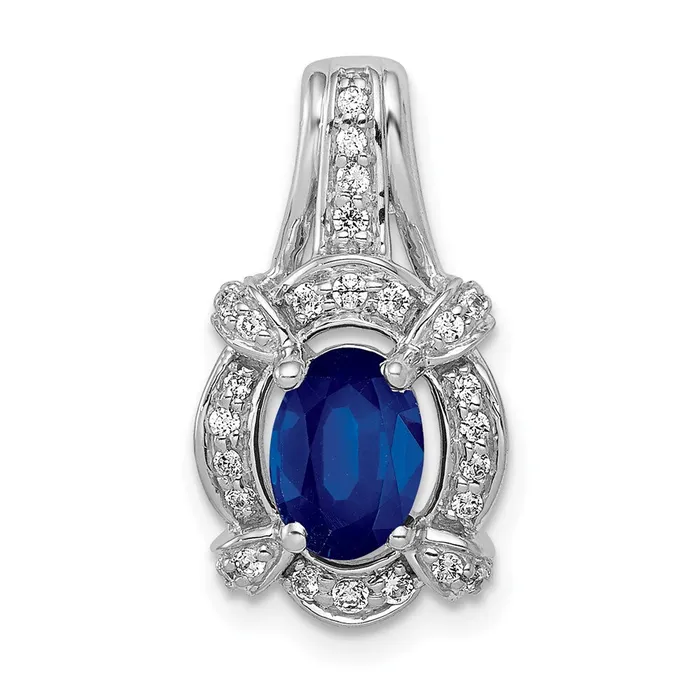 TreasureFineJewelers Necklaces 14k White Gold Diamond and Sapphire Fancy Oval Pendant TreasureFineJewelers Necklaces 14k White Gold Diamond and Sapphire Fancy Oval Pendant