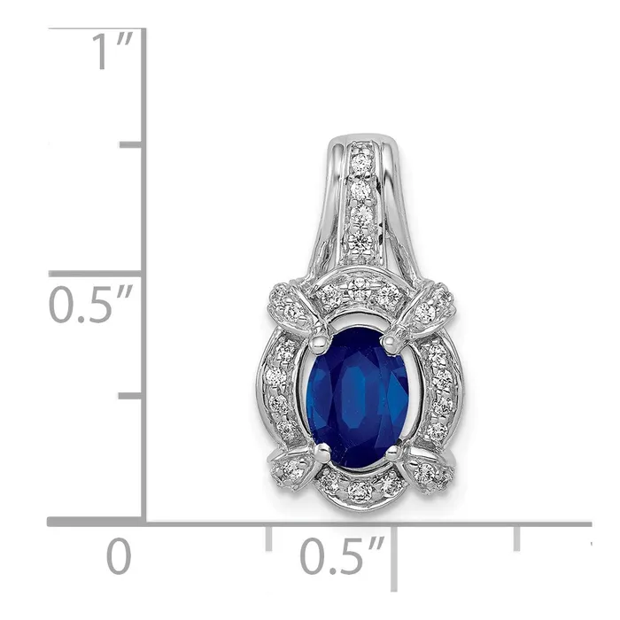 TreasureFineJewelers Necklaces 14k White Gold Diamond and Sapphire Fancy Oval Pendant