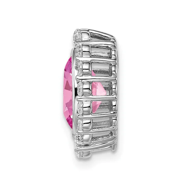 TreasureFineJewelers Necklaces 14K White Gold Lab Grown Dia SI1SI2 G H I Lab Created Pink Sapph Oval Pendant