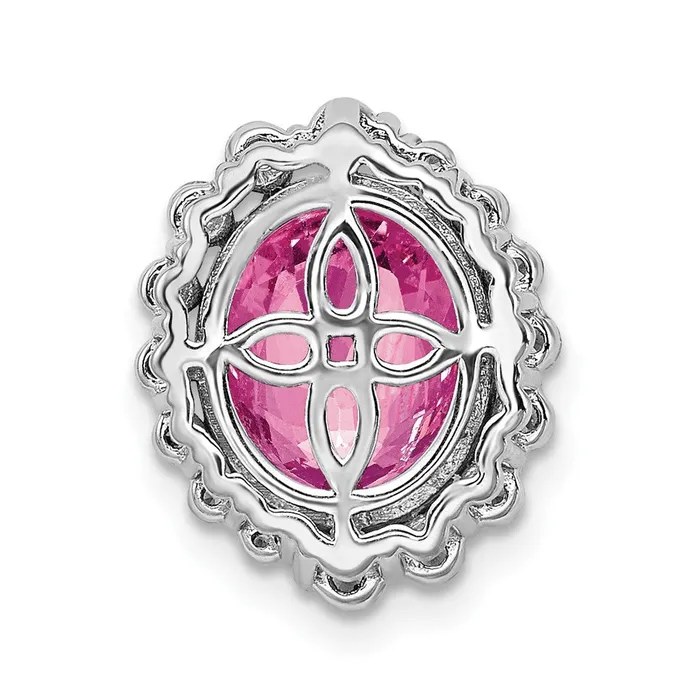 TreasureFineJewelers Necklaces 14K White Gold Lab Grown Dia SI1SI2 G H I Lab Created Pink Sapph Oval Pendant