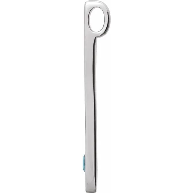 TreasureFineJewelers Necklaces 14K White Gold Natural Aquamarine Family Engravable Bar Pendant