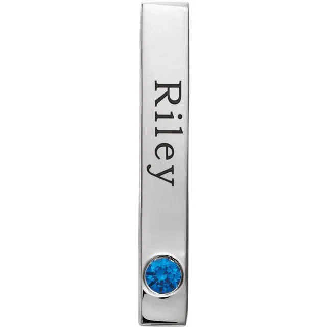 TreasureFineJewelers Necklaces 14K White Gold Natural Sapphire Family Engravable Bar Pendant
