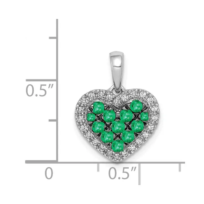 TreasureFineJewelers Necklaces 14k White Gold wBlack Rhodium DiamondEmerald Heart Pendant