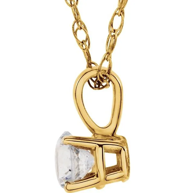 TreasureFineJewelers Necklaces 14K Yellow 3 mm Round April Imitation Diamond Youth Birthstone 14 Necklace