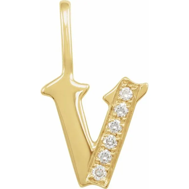 TreasureFineJewelers Necklaces 14K Yellow Gold 06 CTW Natural Diamond Gothic Initial V CharmPendant TreasureFineJewelers Necklaces 14K Yellow Gold 06 CTW Natural Diamond Gothic Initial V CharmPendant