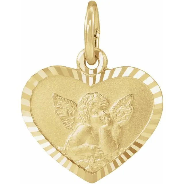 TreasureFineJewelers Necklaces 14K Yellow Gold 12x9 mm Heart Cherub Angel Medal TreasureFineJewelers Necklaces 14K Yellow Gold 12x9 mm Heart Cherub Angel Medal