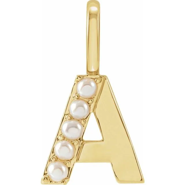 TreasureFineJewelers Necklaces 14K Yellow Gold Cultured White Gold Pearl Initial A CharmPendant TreasureFineJewelers Necklaces 14K Yellow Gold Cultured White Gold Pearl Initial A CharmPendant